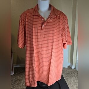 Vintage Peter Millar Mens XXL Peach Striped Short Sleeve 100% Cotton Polo
